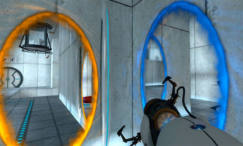 Screenshot of Portal 2 a physics defying game that is fun to play.